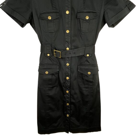 Calvin Klein Belted Safari Mini Dress Sz 8 Black Button-Front Utility Military - Picture 4 of 10